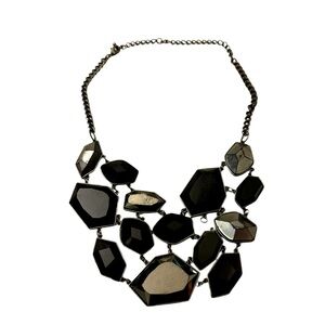 Women’s Black And Silver 11 Inch Stoned Regal Statement Necklace With Claw Clasp